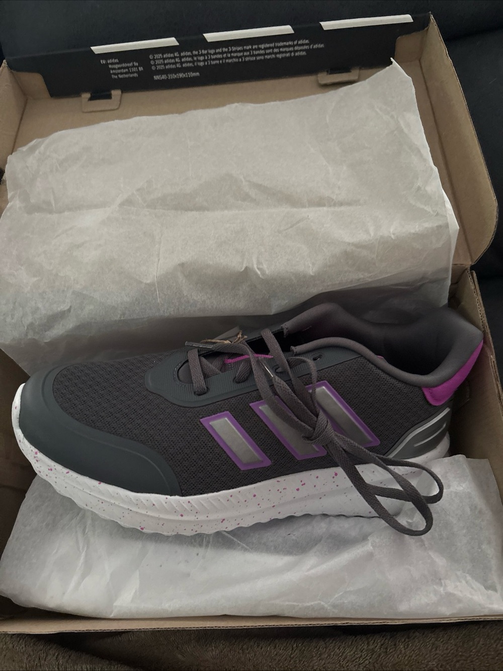 Adidas Dark Gray Athletic Sneakers with Purple Highlights